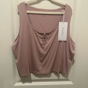 TAVI Lace-Up Crop Scoop Neck Tank Top — Dusty Rose